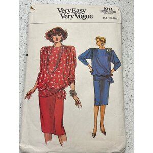 Very Easy Very Vogue 9314 Sewing Pattern Misses Top & Skirt Size 14-16-18